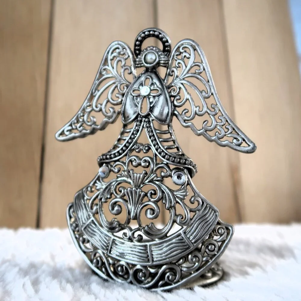 Vintage Silver Tone Metal Angel Tea Light Candle Holder Figurine - Picture 10 of 10